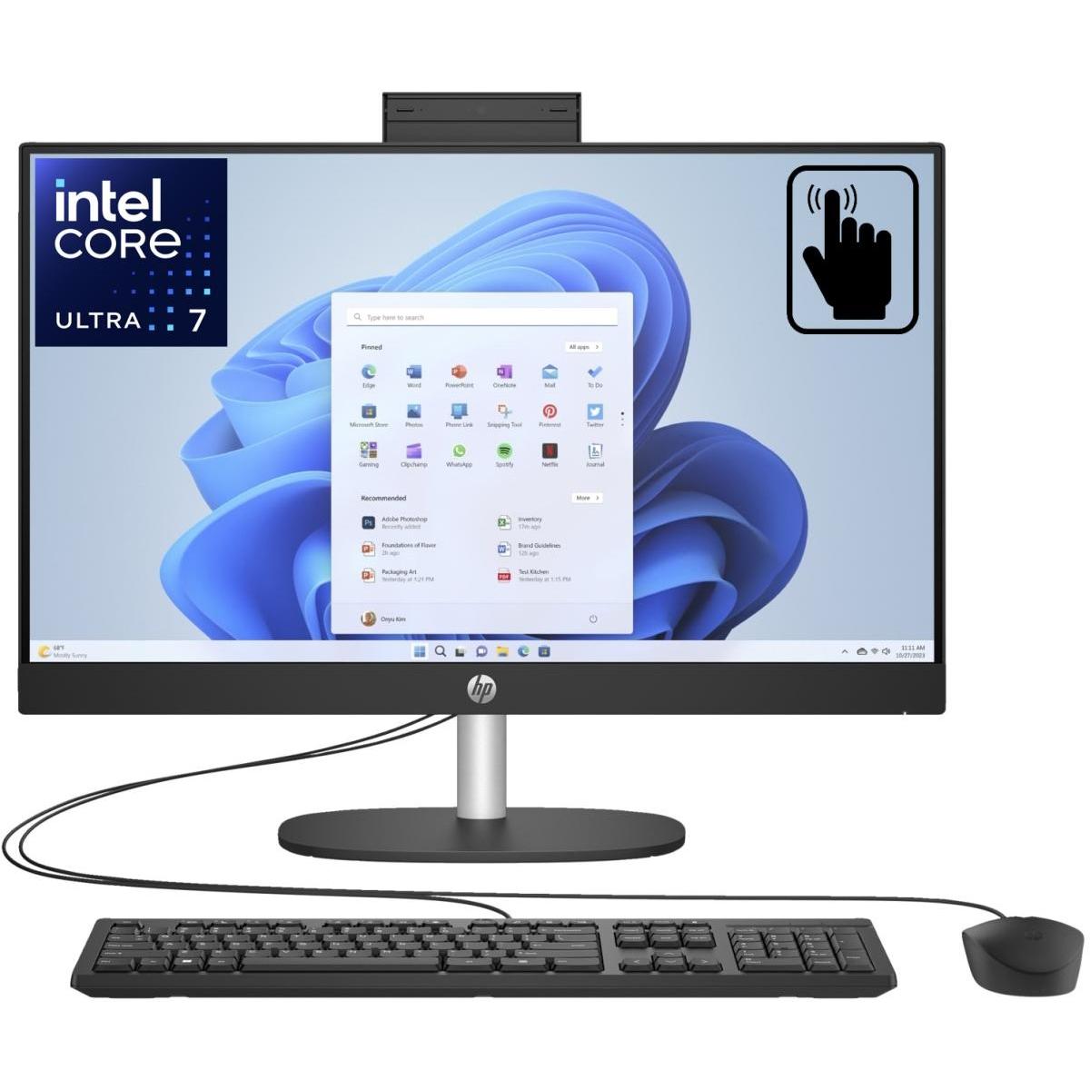 HP (cr1007ne) All-in-One PC 24" FHD IPS Touch 99% sRGB, Intel Core Ultra 7 Processor 155U, Intel Integrated Graphics, 16GB DDR5 RAM, 512GB M.2 PCIe NVME - Black