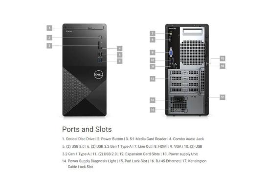 Dell Vostro 3888 Tower Business Desktop, 10th Gen Intel Core i5-10400, 4GB Memory, 1TB HDD,DVD, Wi-Fi and Bluetooth-Black
