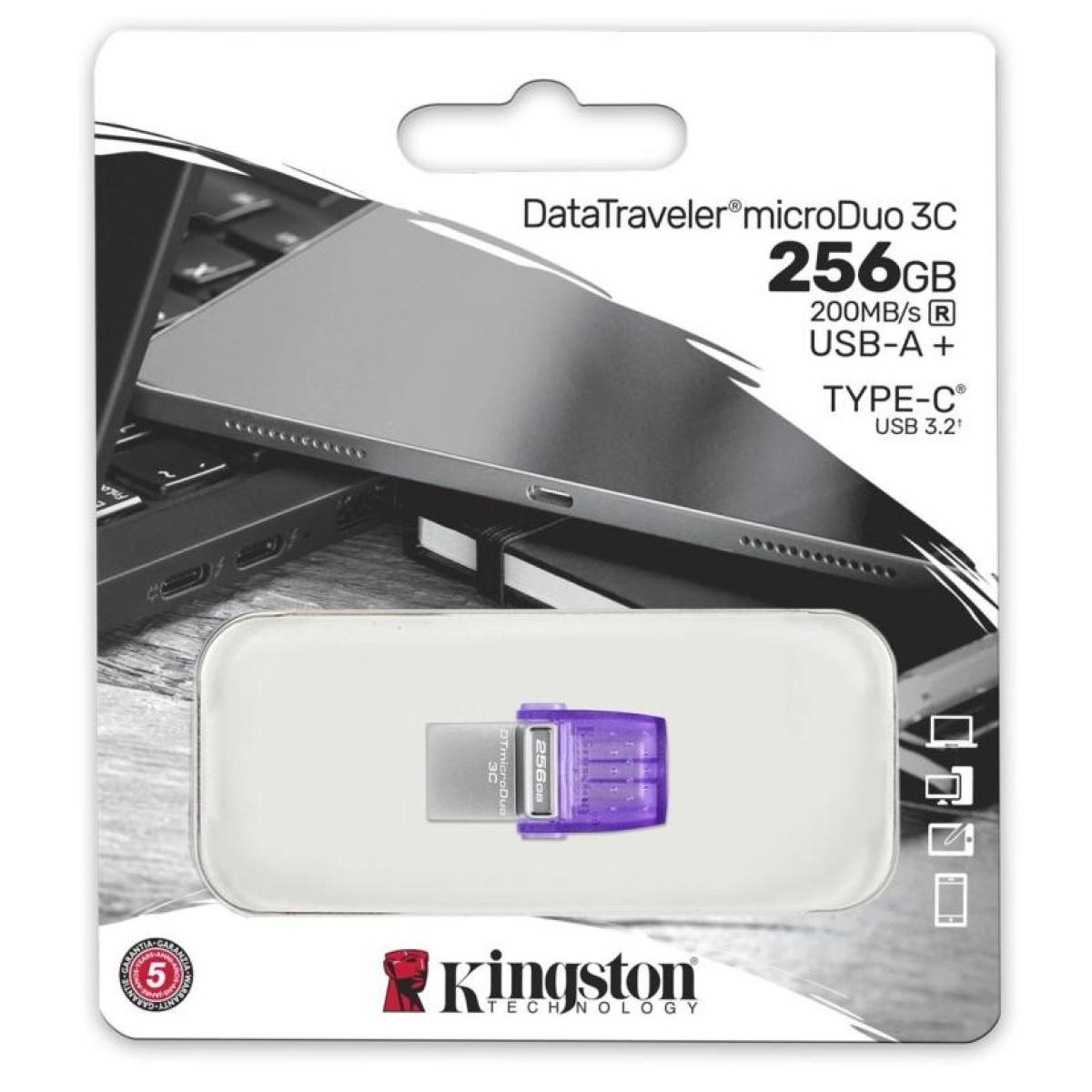 Kingston DataTraveler MicroDuo 3C (256GB) Dual Interface Flash Drive (USB Type-C & Type-A), USB 3.2 Gen 1 Up To 200MB/s Read