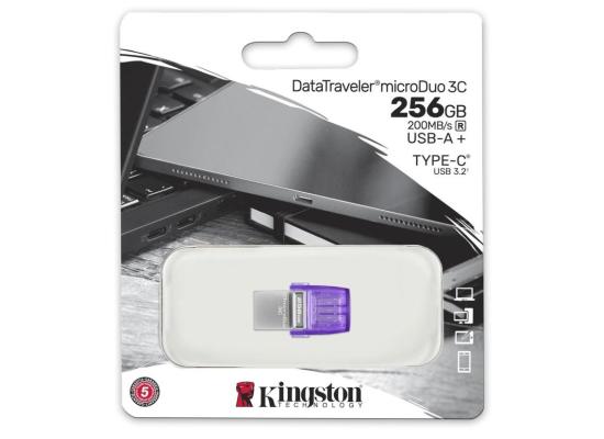 Kingston DataTraveler MicroDuo 3C (256GB) Dual Interface Flash Drive (USB Type-C & Type-A), USB 3.2 Gen 1 Up To 200MB/s Read