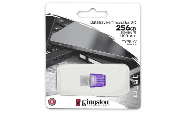 Kingston DataTraveler MicroDuo 3C (256GB) Dual Interface Flash Drive (USB Type-C & Type-A), USB 3.2 Gen 1 Up To 200MB/s Read