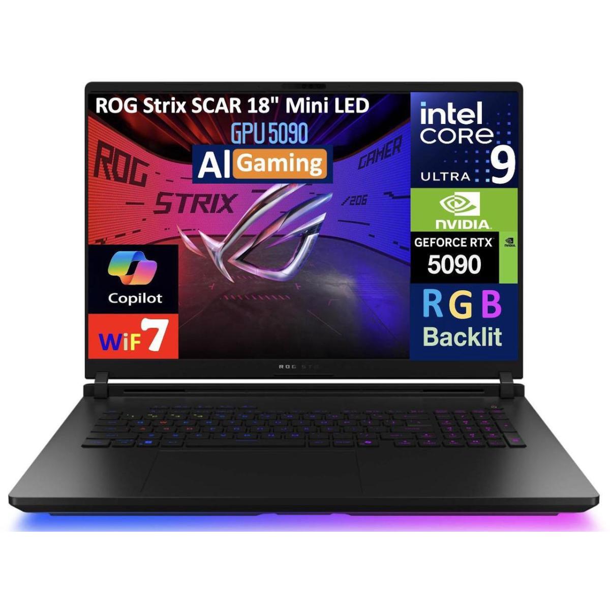 ASUS ROG Strix SCAR G18 (2025) 18" 2.5K 240Hz Mini LED, Intel Core Ultra 9 2nd Gen Processor 275HX, Nvidia RTX 5090 24GB GDDR7, 64GB DDR5 RAM, 4TB M.2 PCIe 4.0 NVMe, Window 11 Home - Off Black Gaming Laptop