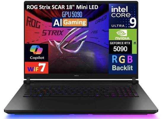 ASUS ROG Strix SCAR G18 (2025) 18" 2.5K 240Hz Mini LED, Intel Core Ultra 9 2nd Gen Processor 275HX, Nvidia RTX 5090 24GB GDDR7, 64GB DDR5 RAM, 4TB M.2 PCIe 4.0 NVMe, Window 11 Home - Off Black Gaming Laptop 