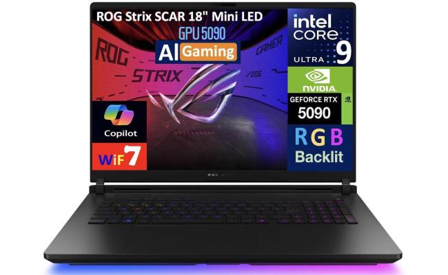 ASUS ROG Strix SCAR G18 (2025) 18" 2.5K 240Hz Mini LED, Intel Core Ultra 9 2nd Gen Processor 275HX, Nvidia RTX 5090 24GB GDDR7, 64GB DDR5 RAM, 4TB M.2 PCIe 4.0 NVMe, Window 11 Home - Off Black Gaming Laptop