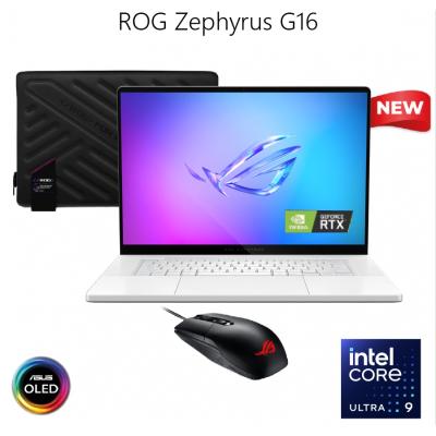 ASUS ROG Zephyrus G16 (2025) 16" 2.5K 240Hz OLED, Intel Core Ultra 9 2nd Gen Processor 285H, Nvidia RTX 5090 24GB GDDR7, 64GB LPDDR5X RAM, 1TB M.2 PCIe 4.0 NVMe w/ ROG Zephyrus Sleeve & ROG Impact Gaming Mouse - Platinum White Laptop