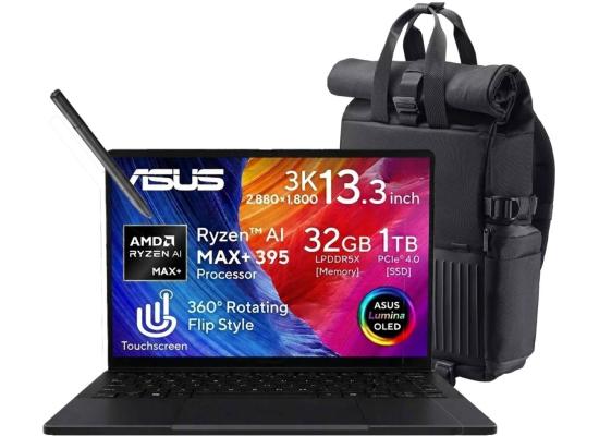 ASUS ProArt PX13, 13.3" 3K (2880 x 1800) OLED Touch & Flip, AMD Ryzen AI MAX+ 395 XDNA, Radeon 8060S Integrated Graphics, 32GB LPDDR5X RAM, 1TB M.2 PCIe NVMe Gen4 - Black Laptop Windows 11 Home w/ Carrying Bag + Stylus Pen