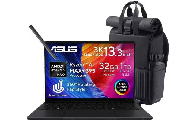 ASUS ProArt PX13, 13.3" 3K (2880 x 1800) OLED Touch & Flip, AMD Ryzen AI MAX+ 395 XDNA, Radeon 8060S Integrated Graphics, 32GB LPDDR5X RAM, 1TB M.2 PCIe NVMe Gen4 - Black Laptop Windows 11 Home w/ Carrying Bag + Stylus Pen