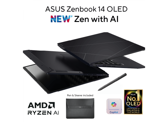 ASUS Zenbook 14" OLED WUXGA FHD+ Touch Screen, AMD Ryzen™ 7 8840HS AI Processor, AMD Radeon™ 780M Integrated Graphics, 16GB DDR5X RAM, 1TB M.2 PCIe NVMe Gen4 - Black w/ Asus Stylus Pen & Sleeve