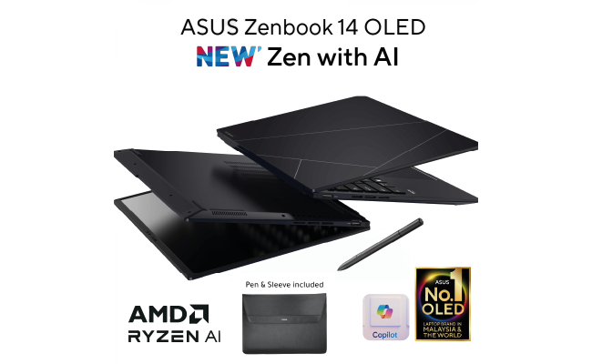 ASUS Zenbook 14" OLED WUXGA FHD+ Touch Screen, AMD Ryzen™ 7 8840HS AI Processor, AMD Radeon™ 780M Integrated Graphics, 16GB DDR5X RAM, 1TB M.2 PCIe NVMe Gen4 - Black w/ Asus Stylus Pen & Sleeve