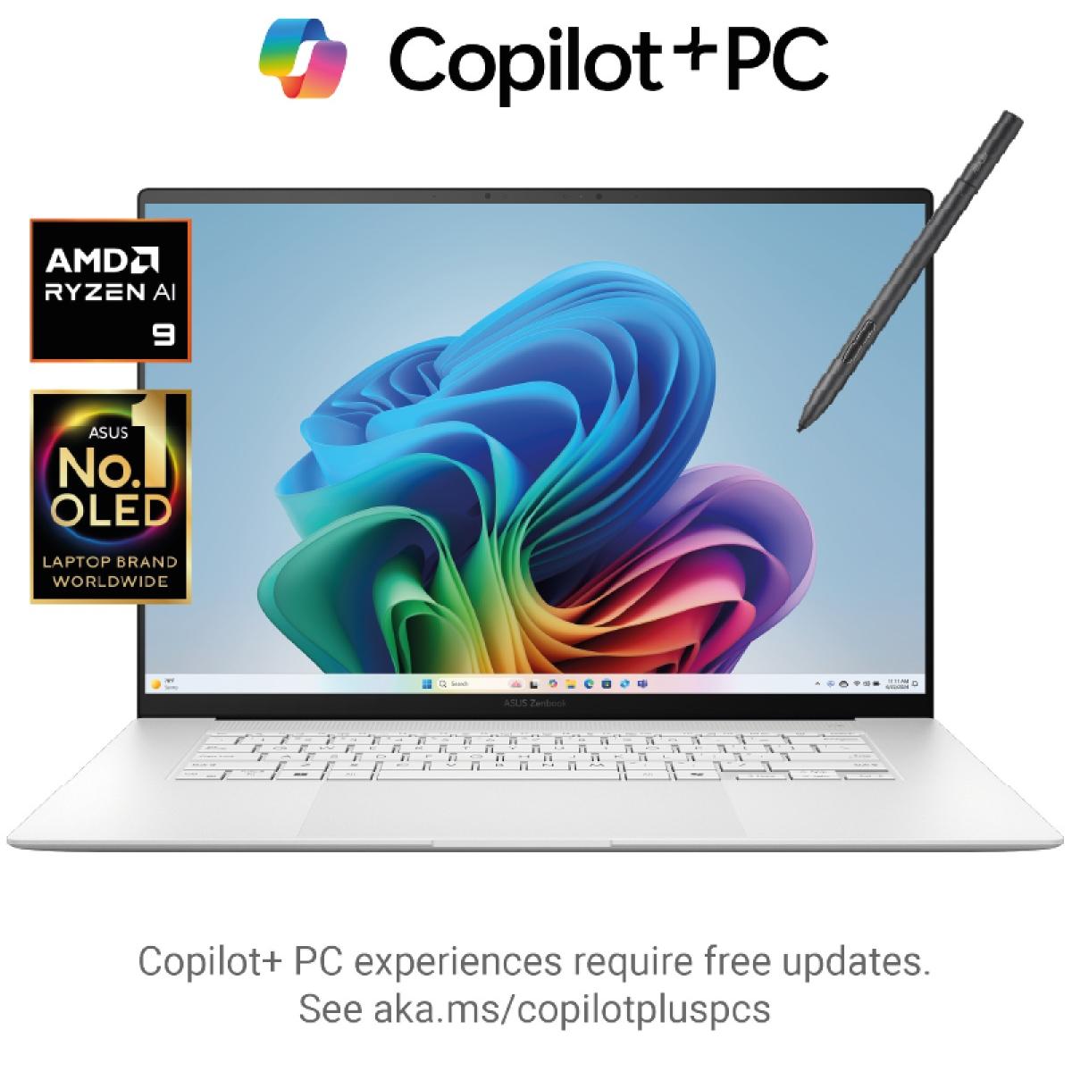 ASUS Zenbook S16 16" 3K (2880 x 1800) OLED Touch 120Hz 1B Colors, AMD Ryzen AI 300 Series Ryzen™ AI 9 HX 370, AMD Radeon 890M, 32GB LPDDR5X, 2TB M.2 PCIe NVMe Gen4, Windows 11 Home - Scandinavian White