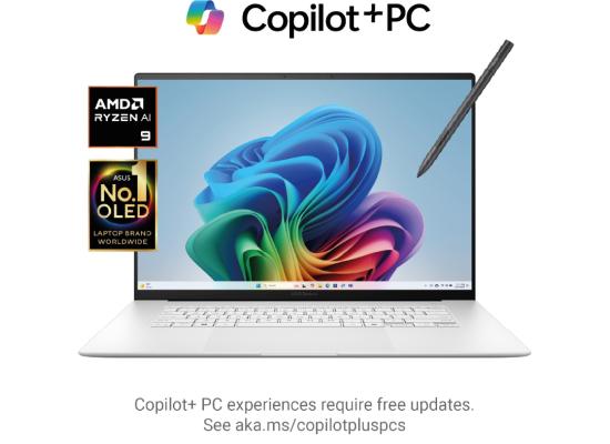 ASUS Zenbook S 16 16" 3K (2880 x 1800) OLED Touch 120Hz 1B Colors, AMD Ryzen AI 300 Series Ryzen™ AI 9 HX 370,  AMD Radeon 890M, 32GB LPDDR5X, 2TB M.2 PCIe NVMe Gen4, Windows 11 Home - Scandinavian White