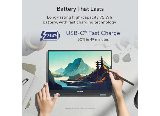 ASUS Zenbook 14 Flip OLED, 14.0" Touch 2.8K 90Hz Laptop, 13th Gen Intel Core i7-1360P Processor, Intel Iris Xe Integrated Graphics, 16GB LPDDR5 RAM, 1TB M.2 PCIe NVMe, Windows 11 Home - Ponder Blue w/ Asus Stylus Pen & Sleeve