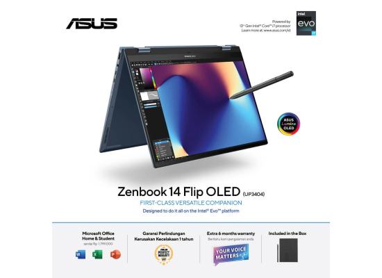 ASUS Zenbook 14 Flip OLED, 14.0" Touch 2.8K 90Hz Laptop, 13th Gen Intel Core i7-1360P Processor, Intel Iris Xe Integrated Graphics, 16GB LPDDR5 RAM, 1TB M.2 PCIe NVMe, Windows 11 Home - Ponder Blue w/ Asus Stylus Pen & Sleeve