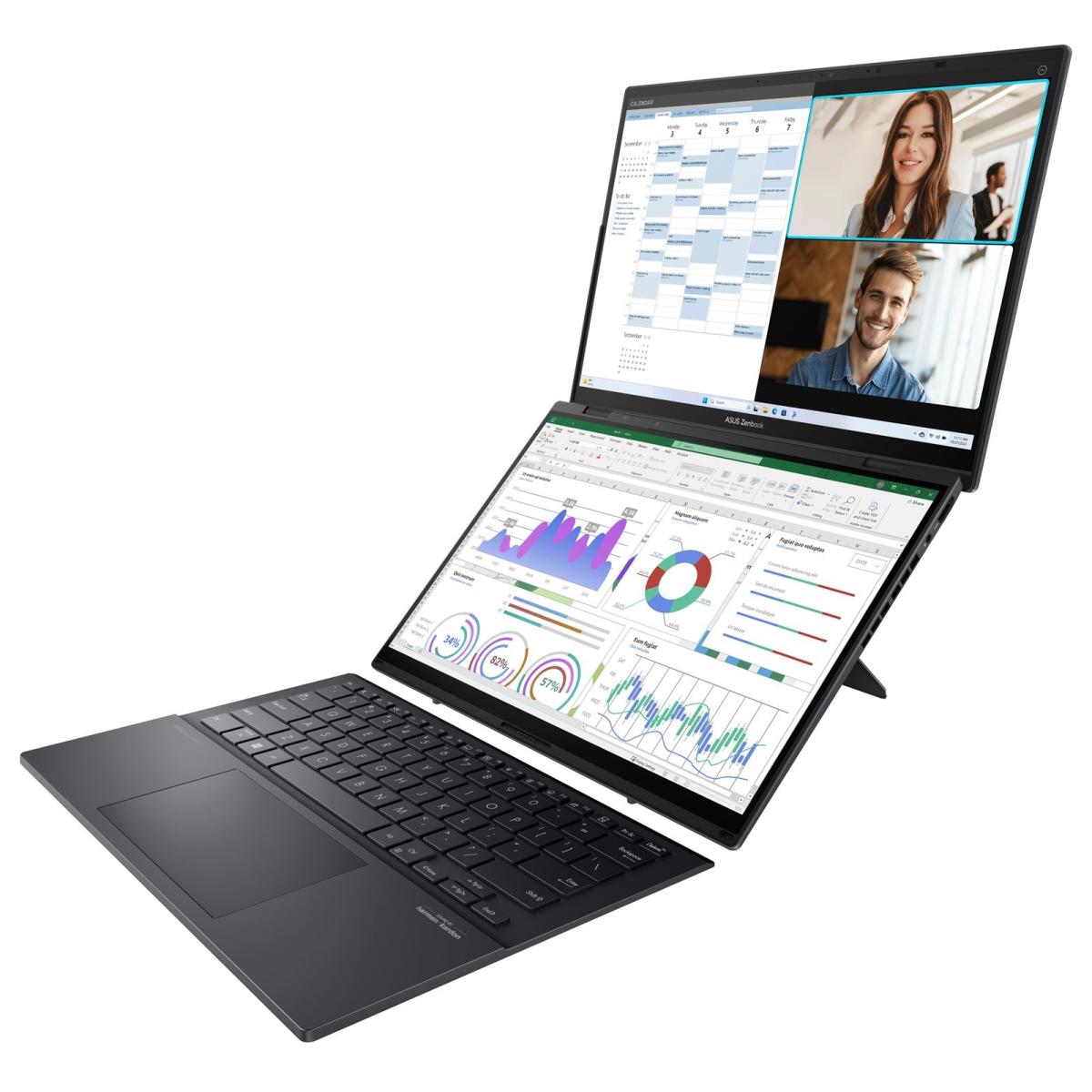 ASUS Zenbook Duo OLED, Dual 14" OLED 3K @120Hz Touch Screens, Intel Core™ Ultra 7 processor 155H, Intel® Arc™ Integrated Graphics, 16GB DDR5X RAM, 1TB M.2 PCIe NVMe Gen4, Windows 11 Home - Inkwell Gray Laptop w/ Sleeve & ASUS Pen