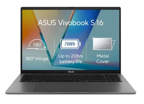 ASUS Vivobook S16,16"IPS FHD+ (1920 x 1200) @144Hz, Intel Core 7 processor 240H, Intel® UHD Graphics, 16GB DDR5 RAM, 512GB M.2 PCIe NVMe Gen4 -  Matte Gray Laptop