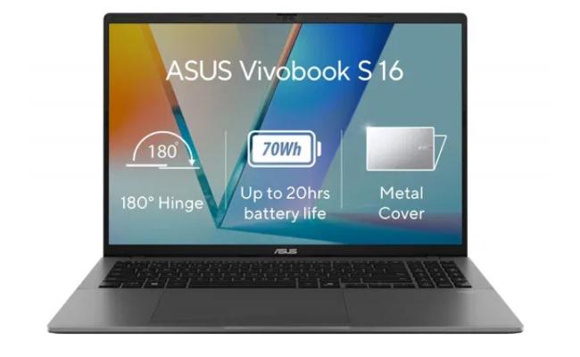 ASUS Vivobook S16,16"IPS FHD+ (1920 x 1200) @144Hz, Intel Core 7 processor 240H, Intel® UHD Graphics, 16GB DDR5 RAM, 512GB M.2 PCIe NVMe Gen4 - Matte Gray Laptop ASUS Vivobook S16,16"IPS FHD+ (1920 x 1200) @144Hz, Intel Core 7 processor 240H, Intel® UHD Graphics, 16GB DDR5 RAM, 512GB M.2 PCIe NVMe Gen4 - Matte Gray Laptop