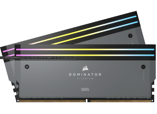 CORSAIR DOMINATOR TITANIUM RGB 64GB (2x32GB) DDR5 RAM 6000MT/s CL30 Memory Kit — Grey