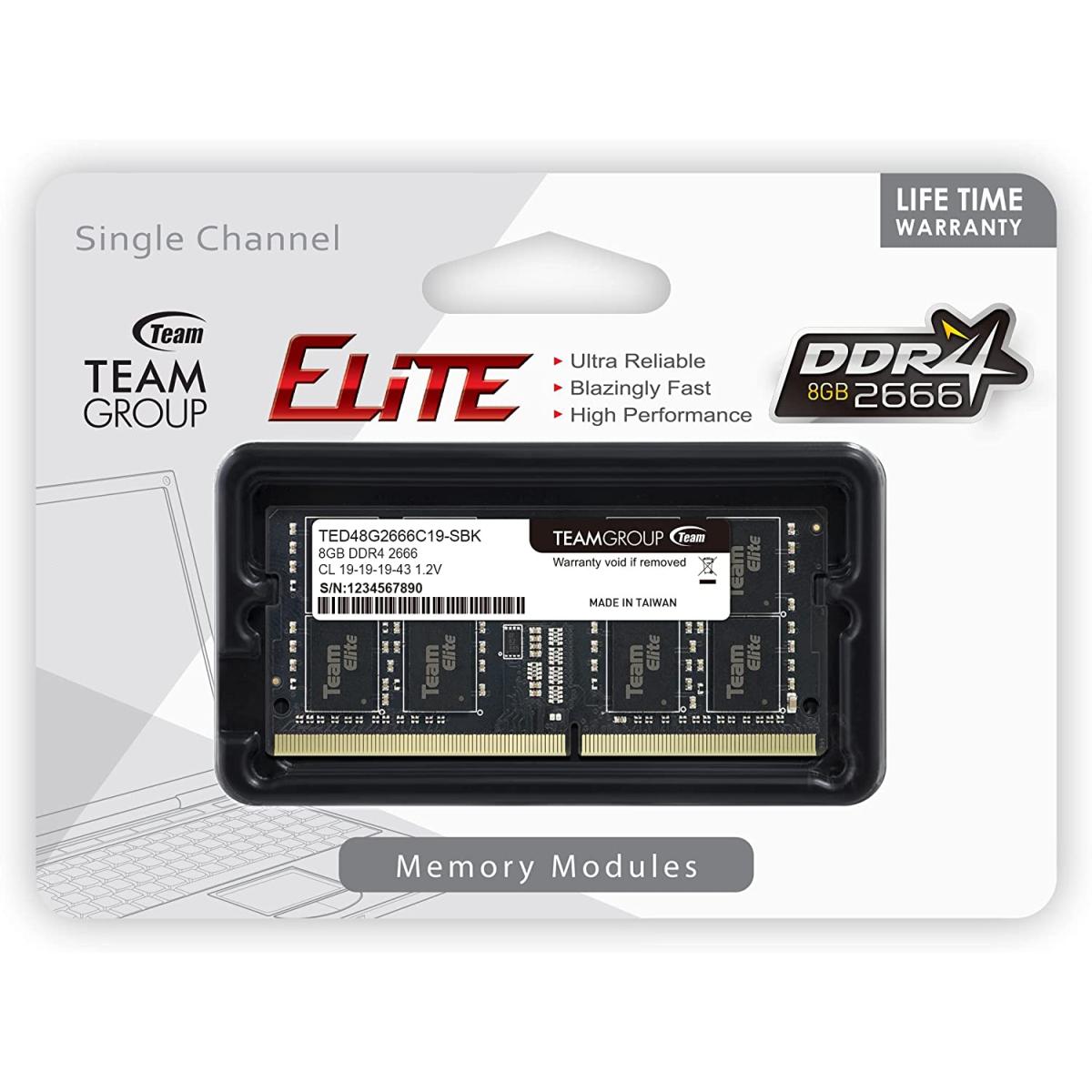 TEAMGROUP ELITE SO-DIMM Single 8GB 2666MHz CL19 DDR4 LAPTOP MEMORY