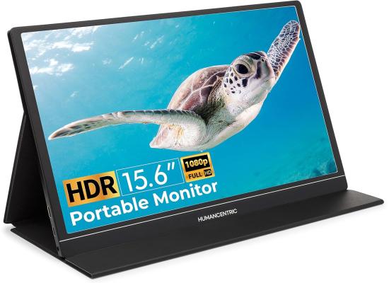 HUMANCENTRIC USB-C Ultra Slim Lightweight External & Portable Monitor 15.6" FHD IPS HDR w/ Mini HDMI Port, Dual Speakers, 3.5mm Audio Jack, Dual Orientation Support