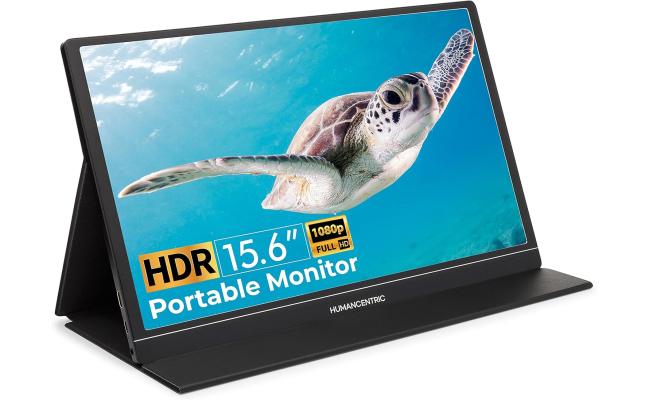 HUMANCENTRIC USB-C Ultra Slim Lightweight External & Portable Monitor 15.6" FHD IPS HDR w/ Mini HDMI Port, Dual Speakers, 3.5mm Audio Jack, Dual Orientation Support