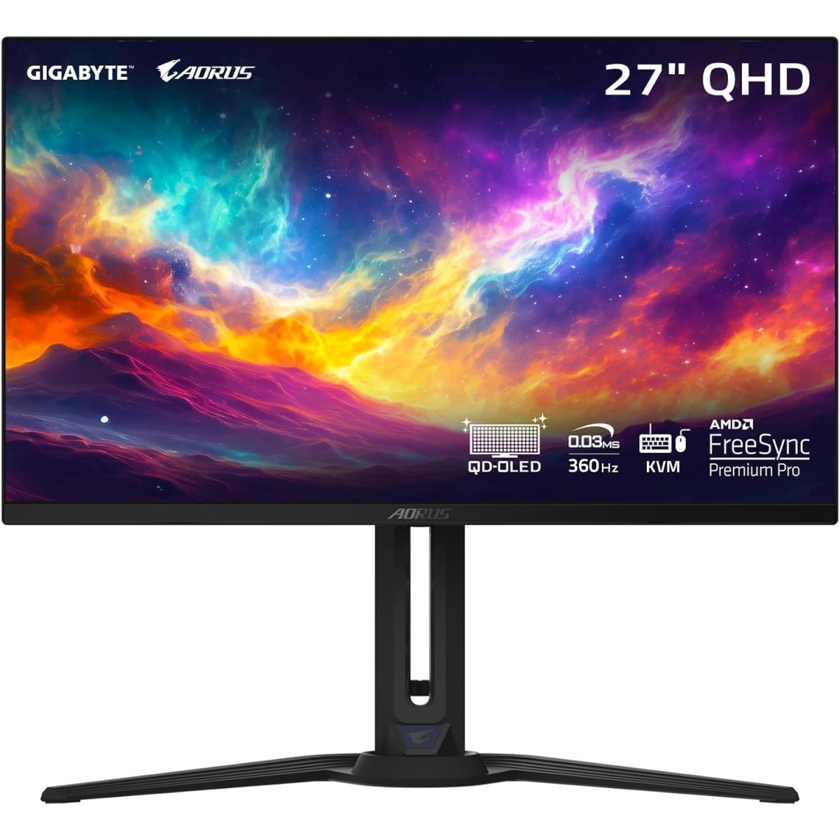 GIGABYTE AORUS FO27Q3 27" 2K QHD (2560 x 1440) Flat Gaming Monitor, QD-OLED, 360Hz, 0.03ms GTG, 99% DCI-P3,HDR 400, 10bit w/ Ergonomic Stand, USB Type-C, KVM & Speakers