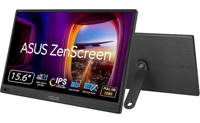 ASUS ZenScreen MB169CK Portable USB Monitor16" (15.6" viewable), Full HD, 60Hz, IPS,5ms(GTG), Dual USB Type-C (DP Alt Mode) + Mini Hdmi, Flicker Free, Blue Light Filter, Anti-glare surface, 360° kickstand