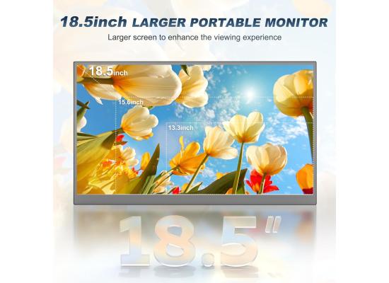Portable Monitor 18.5" IPS 1080P 60Hz, 400nits USB-C, Mini HDMI & 3.5mm Audio, Plug & Play External Second Screen for Laptop, PC, Game Consoles w/ Speakers