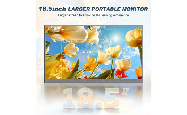 Portable Monitor 18.5" IPS 1080P 60Hz, 400nits USB-C, Mini HDMI & 3.5mm Audio, Plug & Play External Second Screen for Laptop, PC, Game Consoles w/ Speakers