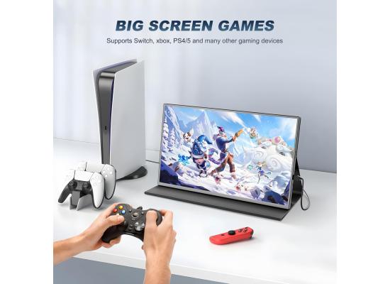Portable Monitor 18.5" IPS 1080P 60Hz, 400nits USB-C, Mini HDMI & 3.5mm Audio, Plug & Play External Second Screen for Laptop, PC, Game Consoles w/ Speakers