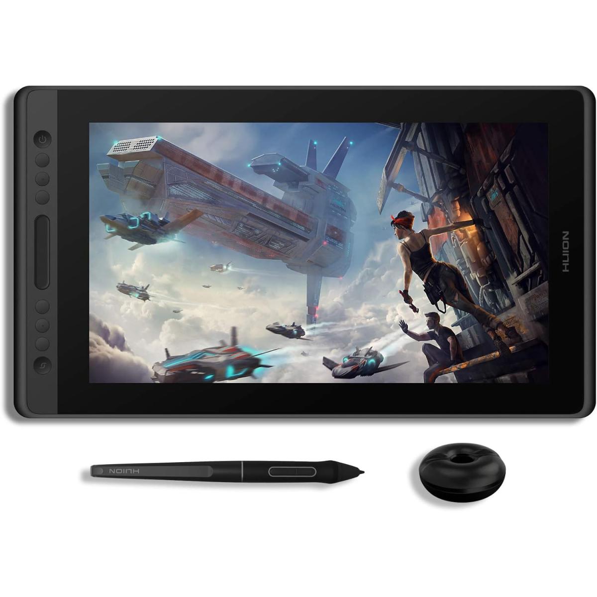 HUION KAMVAS Pro 16 Premium Graphics Drawing Tablet Anti-glare Screen (Pen Display) w/ Stylus Pen, 15.6, FHD, IPS, 120% sRGB,16.7M (8bit), 178° Viewing Angle, Touch Bar - For PC/MAC/Linux (Silver Black)