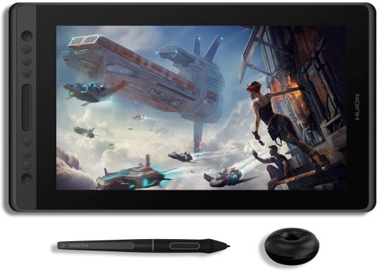 HUION KAMVAS Pro 16 Premium Graphics Drawing Tablet Anti-glare Screen (Pen Display) w/ Stylus Pen, 15.6, FHD, IPS, 120% sRGB,16.7M (8bit), 178° Viewing Angle, Touch Bar - For PC/MAC/Linux (Silver Black)