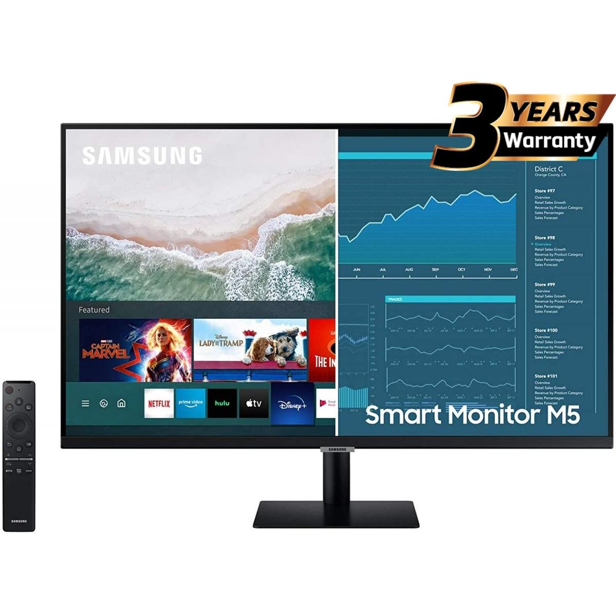 SAMSUNG M5 (AM500) 27" FHD HDR10 Smart Monitor - with Netflix, YouTube, HBO, Prime Video and Apple TV Streaming , Black