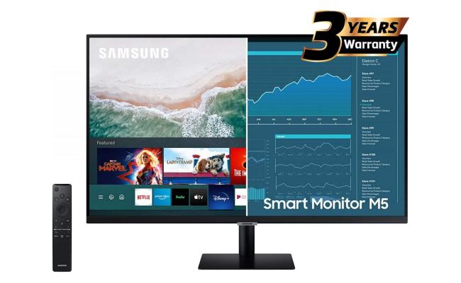 SAMSUNG M5 (BM500) 27" FHD HDR10 Smart Monitor 4ms (GTG),1B Colors & USB Ports - with Netflix, YouTube & Apple TV Streaming