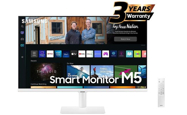 SAMSUNG M5 (BM501) 27" FHD HDR10 Smart Monitor 4ms (GTG),1B Colors & USB Ports - with Netflix, YouTube & Apple TV Streaming - White