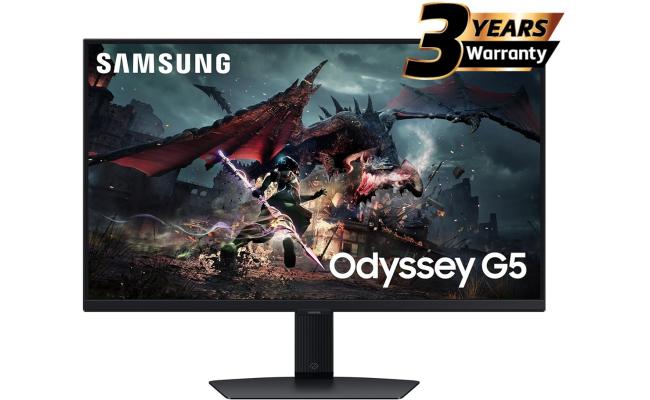 Samsung Odyssey G5 2024 (DG502), 27" Flat Monitor IPS 2K (2560 x 1440) 180Hz 1ms(GTG), DisplayHDR 400, 99% sRGB, 8 Bit, AMD FreeSync w/ Ergonomic Stand