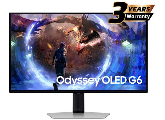 Samsung Odyssey OLED G6 (DG602) 27" Flat Monitor 2K (2560 x 1440) 360Hz, 0.03ms(GTG), Quantum Dot, HDR10+, 99% DCI Coverage, 10Bit, HDMI 2.1, Core Sync, FreeSync Premium Pro w/ Sleek Metal Design & Ergonomic Stand 