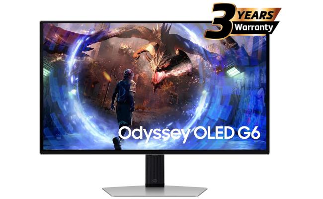 Samsung Odyssey OLED G6 (DG602) 27" Flat Monitor 2K (2560 x 1440) 360Hz, 0.03ms(GTG), Quantum Dot, HDR10+, 99% DCI Coverage, 10Bit, HDMI 2.1, Core Sync, FreeSync Premium Pro w/ Sleek Metal Design & Ergonomic Stand