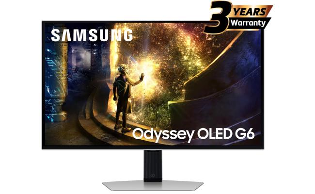 Samsung Odyssey OLED G6 (DG612) 27" Flat Monitor 2K (2560 x 1440) 240Hz, 0.03ms(GTG), Quantum Dot, HDR10+, 99% DCI Coverage, 10Bit, HDMI 2.1, G-Sync compatible w/ Sleek Metal Design & Ergonomic Stand