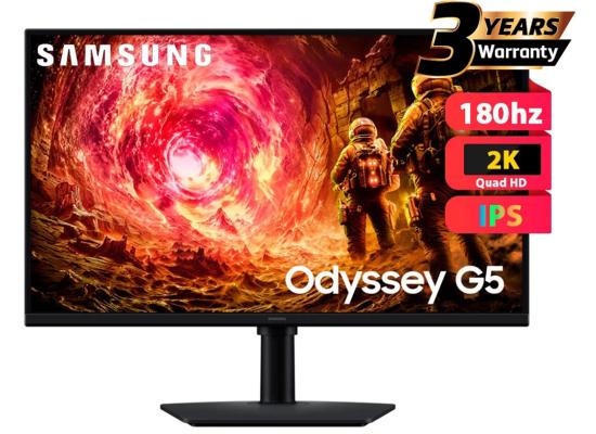 Samsung Odyssey G5 2026 (FG502E) 27" Flat Monitor IPS 2K (2560 x 1440) 180Hz 1ms(GTG), HDR10, 99% sRGB, 8 Bit, G-Sync Compatible w/ Ergonomic Stand