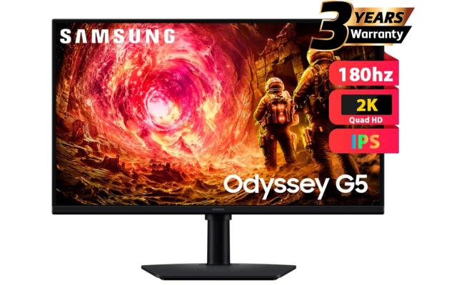 Samsung Odyssey G5 2026 (FG502E) 27" Flat Monitor IPS 2K (2560 x 1440) 180Hz 1ms(GTG), HDR10, 99% sRGB, 8 Bit, G-Sync Compatible w/ Ergonomic Stand Samsung Odyssey G5 2026 (FG502E) 27" Flat Monitor IPS 2K (2560 x 1440) 180Hz 1ms(GTG), HDR10, 99% sRGB, 8 Bit, G-Sync Compatible w/ Ergonomic Stand
