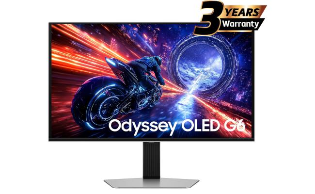 Samsung Odyssey OLED G6 (FG602) 27" Flat Monitor 2K (2560 x 1440) 500Hz, 0.03ms(GTG), Quantum Dot, HDR10+, 99% DCI Coverage, 10Bit, HDMI 2.1, Core Sync, G-Sync Compatible w/ Sleek Metal Design & Ergonomic Stand