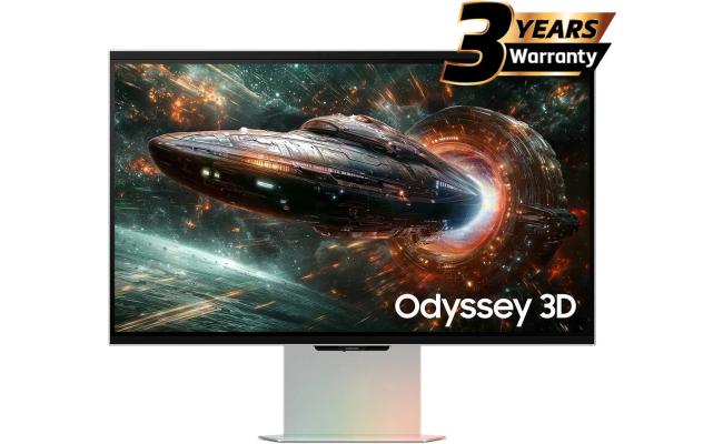 Samsung Odyssey 3D (FG900) 27" Flat Monitor 4K (3840 x 2160) 165Hz, 1ms(GTG), IPS, HDR10+, 99% sRGB, HDMI 2.1, AI 3D Video Conversion, Eye-Tracking Cameras w/ Sleek Metal Design, Ergonomic Stand & Spatial Audio Speakers (Mercury Silver)