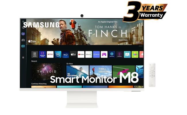 Samsung M8 Smart 32" 4K UHD, Tizen™ OS Flat Business Monitor, VA, 60Hz, 4ms(GTG), HDR10+, 99% sRGB, USB Type-C w/ Cam, Speakers, Remote Control & Ergonomic Stand - White