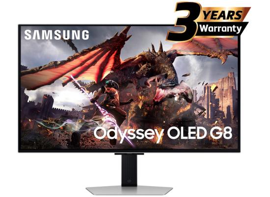 Samsung Odyssey OLED G8 Smart (DG802) 32" Flat Monitor 4K (3840 x 2160) 240Hz, 0.03ms(GTG), Quantum Dot, HDR10+, 99% DCI Coverage, 10Bit, HDMI 2.1, Core Sync, G-Sync compatibility w/ Sleek Metal Design, Ergonomic Stand & Speaker 