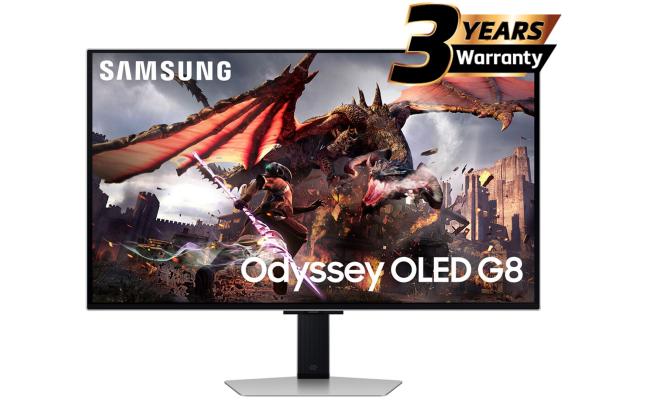 Samsung Odyssey OLED G8 Smart (DG802) 32" Flat Monitor 4K (3840 x 2160) 240Hz, 0.03ms(GTG), Quantum Dot, HDR10+, 99% DCI Coverage, 10Bit, HDMI 2.1, Core Sync, G-Sync compatibility w/ Sleek Metal Design, Ergonomic Stand & Speaker