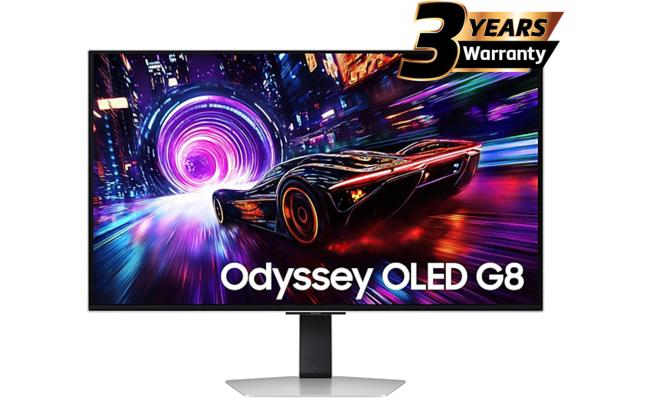 Samsung Odyssey OLED G8 (Non Smart) (FG810) 27" Flat Monitor 4K (3840 x 2160) 240Hz, 0.03ms(GTG), QD-OLED, HDR10+, 99% DCI Coverage, HDMI 2.1, Core Sync w/ Sleek Metal Design, Ergonomic Stand