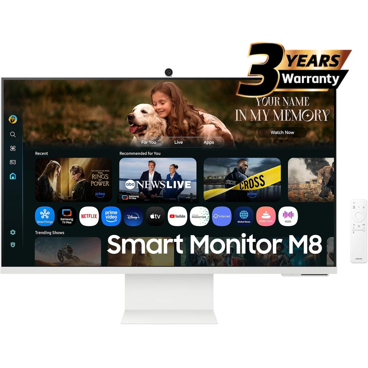 Samsung M8 2025 (FM801) Smart AI 32" 4K UHD, Tizen™ OS Flat Business Monitor, VA, 60Hz, 4ms(GTG), HDR10+, 99% sRGB, 10Bit Samsung Vision AI, USB Type-C w/ Cam, Adaptive Sound Pro Speakers & Ergonomic Stand - White