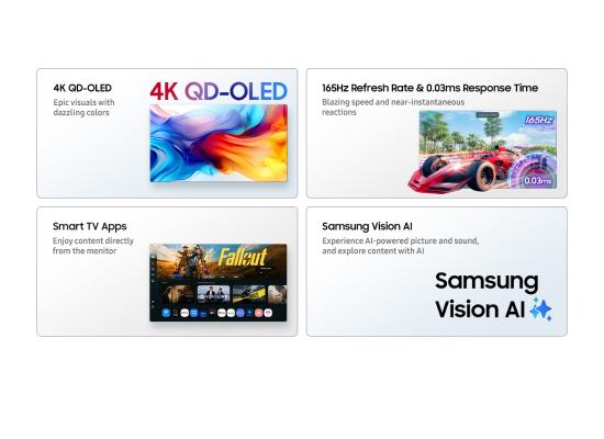 Samsung M9 (M902) Smart AI 32" OLED 4K Flat Monitor, QD-OLED, 165Hz, 0.03ms(GTG), HDR10+, 100% sRGB, Vision AI w/ Metal Slim Design, 4K Camera, USB Type-C, Ergonomics & Adaptive Sound Pro Speakers (Eclipse Silver)