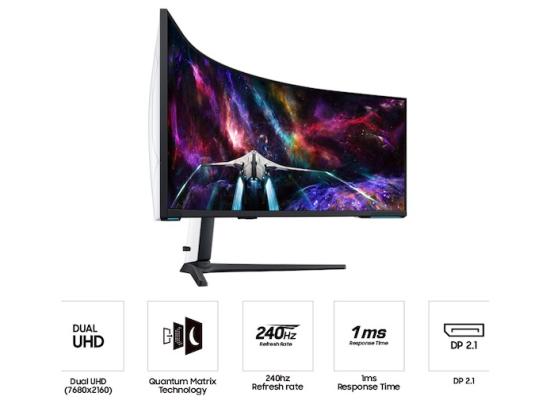 Samsung Odyssey Neo G9 57" DUHD (Dual 4K) Curved Monitor, VA Quantum Matrix Mini-Led, 240Hz, 1ms(GTG), HDR 1000, 95% DCI Coverage Color, FreeSync Premium Pro, w/ Ergonomic Stand, CoreSync, Core Lighting+ & KVM Switch