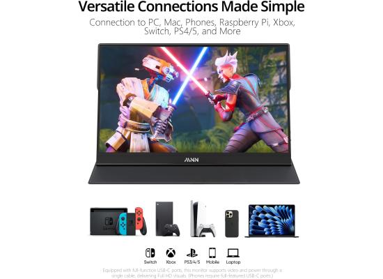 Portable Monitor 15.6" IPS 1080P 60HZ, USB C HDMI Gaming Ultra-Slim IPS Display &HDR Plug&Play, External Monitor for Laptop PC Phone Mac (15.6'' 1080P)